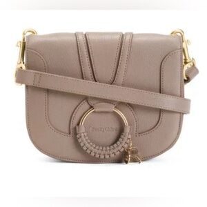 SEE BY CHLOE Motty Grey Leather Motty Hana Flap Over And Hardware Crossbody NWT